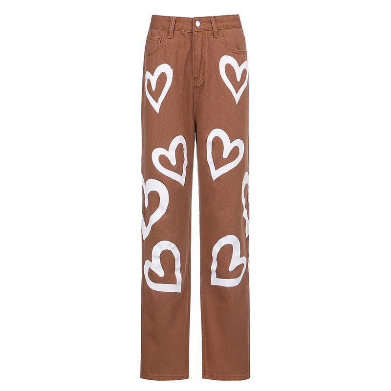 Love graffiti women high waist straight slim jeans