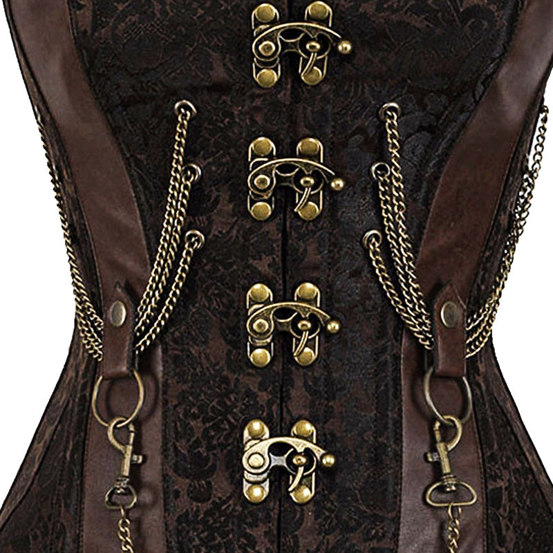 Fashion Retro Steampunk Chain Front And Back Closed Shapewear Vest