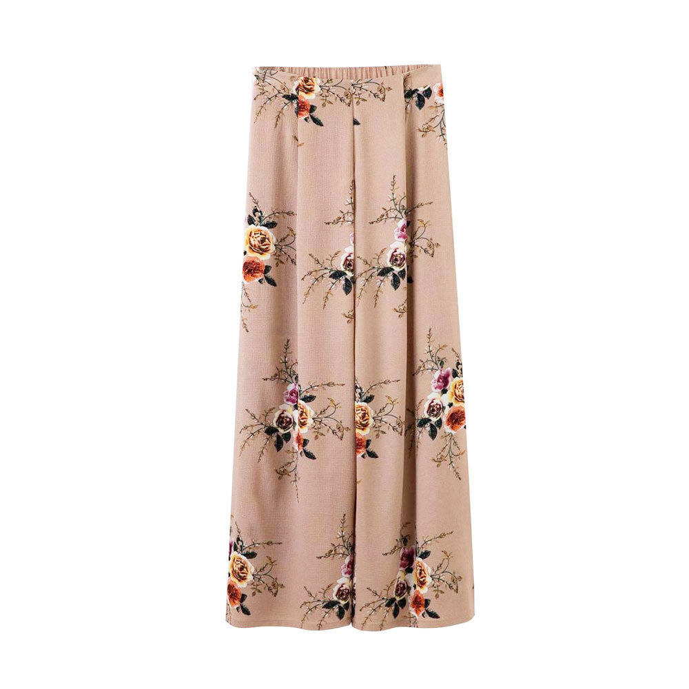 Summer large size women's European and American chiffon printing split loose wide leg pants casual pants