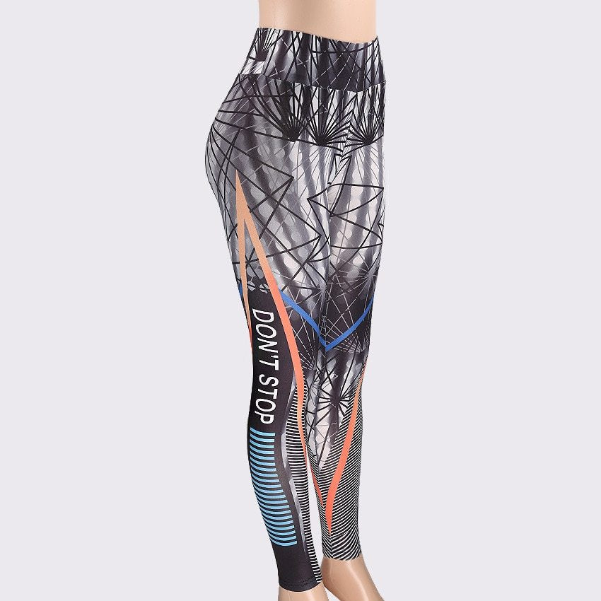 Don't Stop Letter Print Fitness Women Leggings 3D Printed Slim Jeggings High Waist Sporting Leggings Elastic Skinny Long Pants