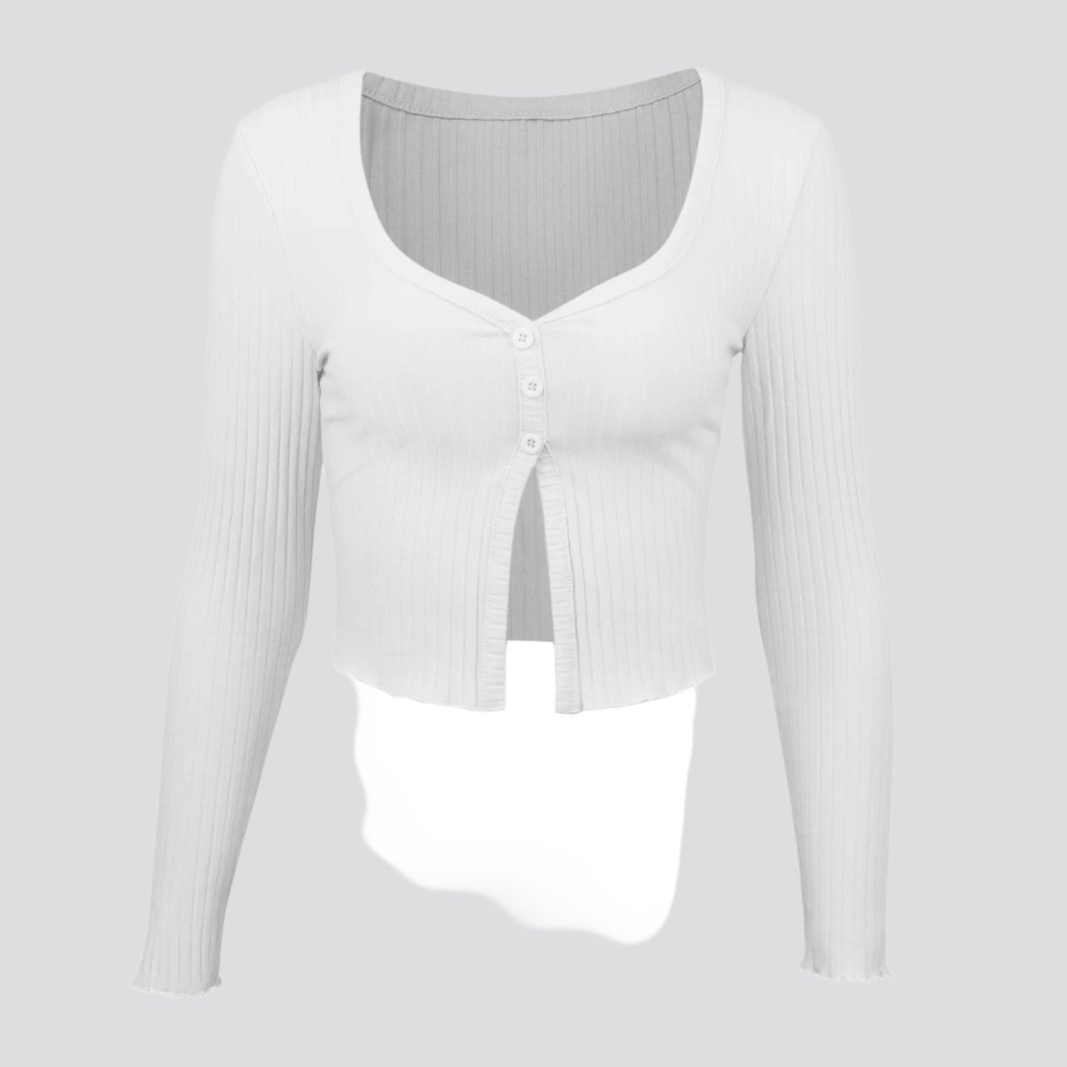 Long Sleeved Crop Cardigan Top Sexy Button Knit T-shirt