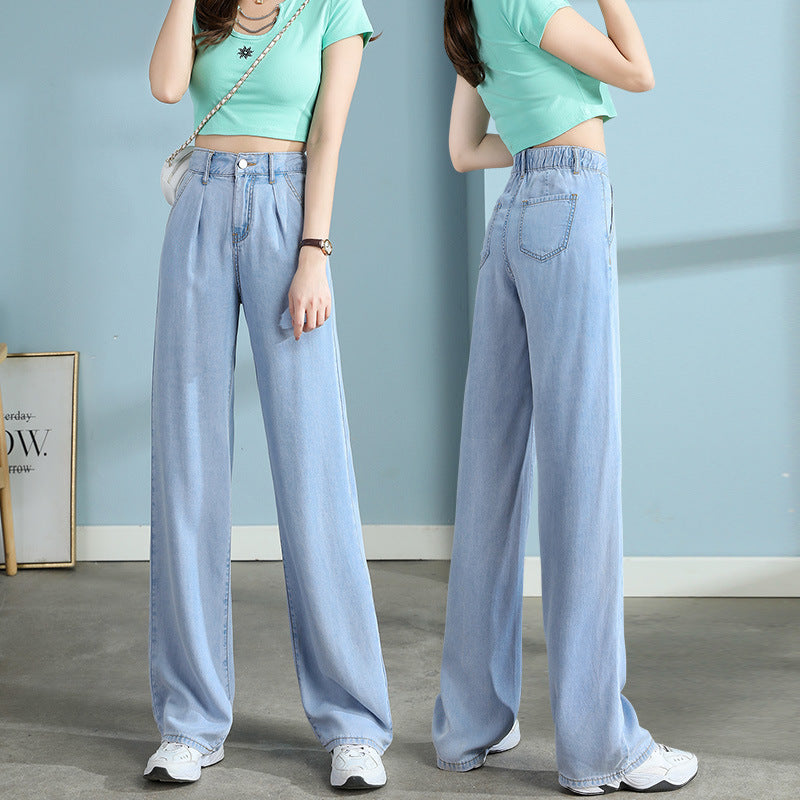 Straight Fit High Waist Tencel Wide Leg Jeans