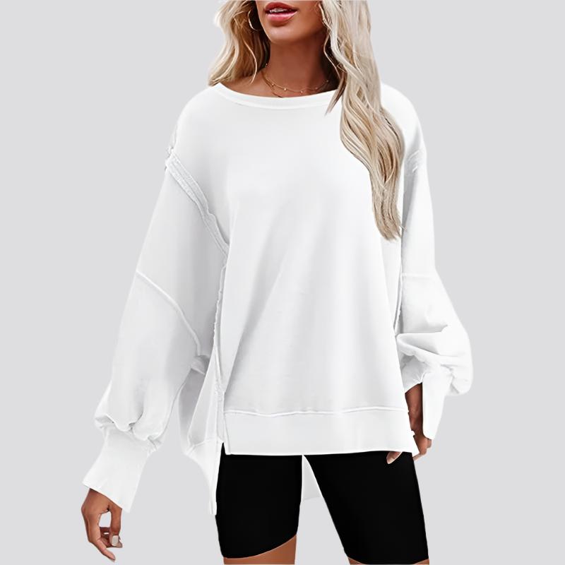 Pullover Sweatshirt Loose Round Neck Side Slit Long Sleeve Sports Sweatshirt For Women Tops