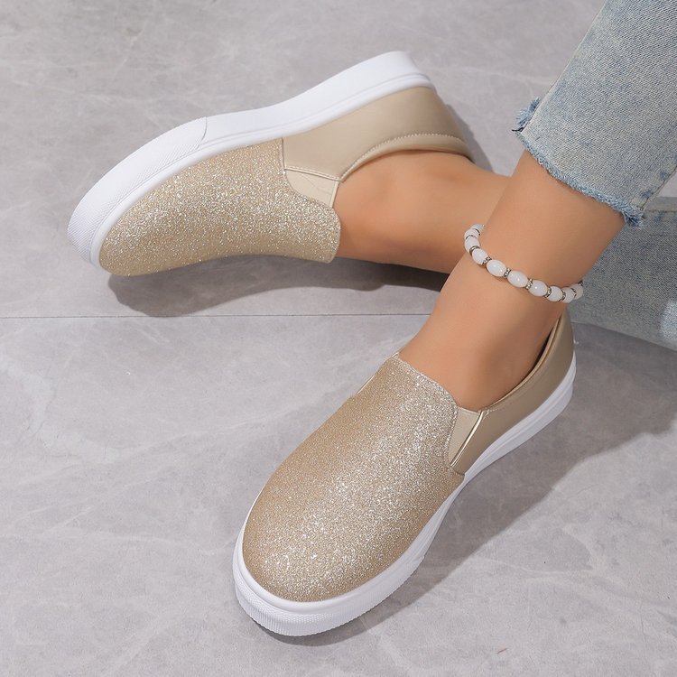 Round Toe Flat Shoes With Sequined Loafers Walking Shoes Women