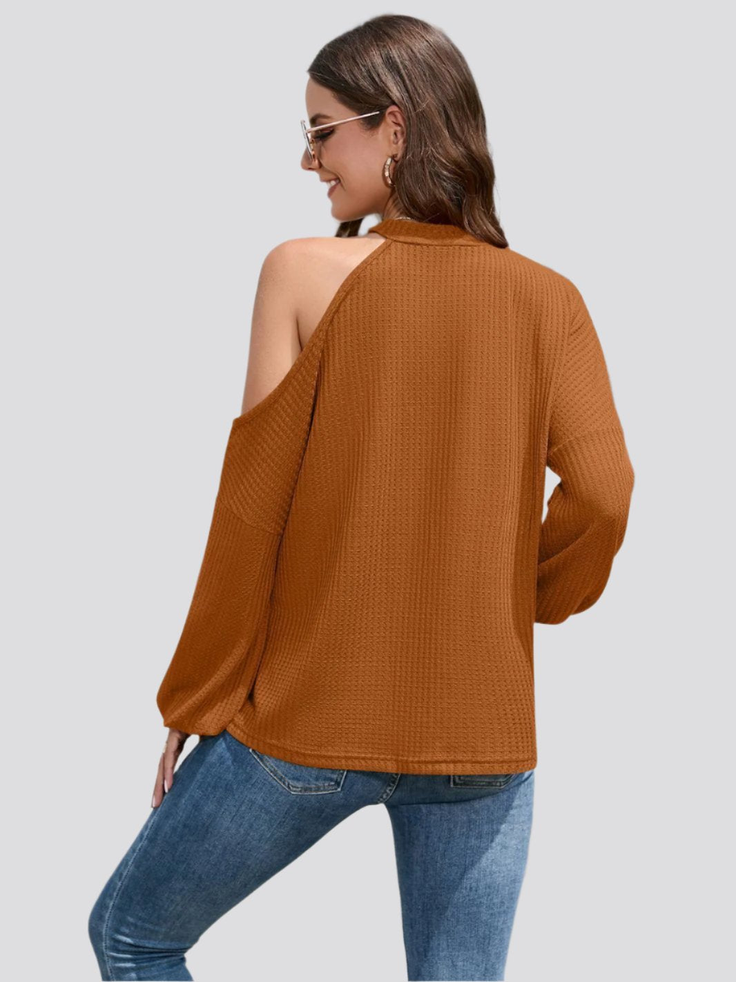 Off-the-shoulder Long Sleeve Crew Neck T-shirt Top Women