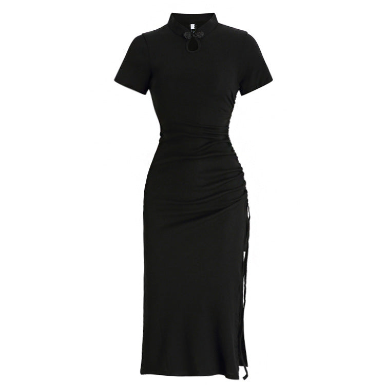 Black Ruched Bodycon Mid Length Dress