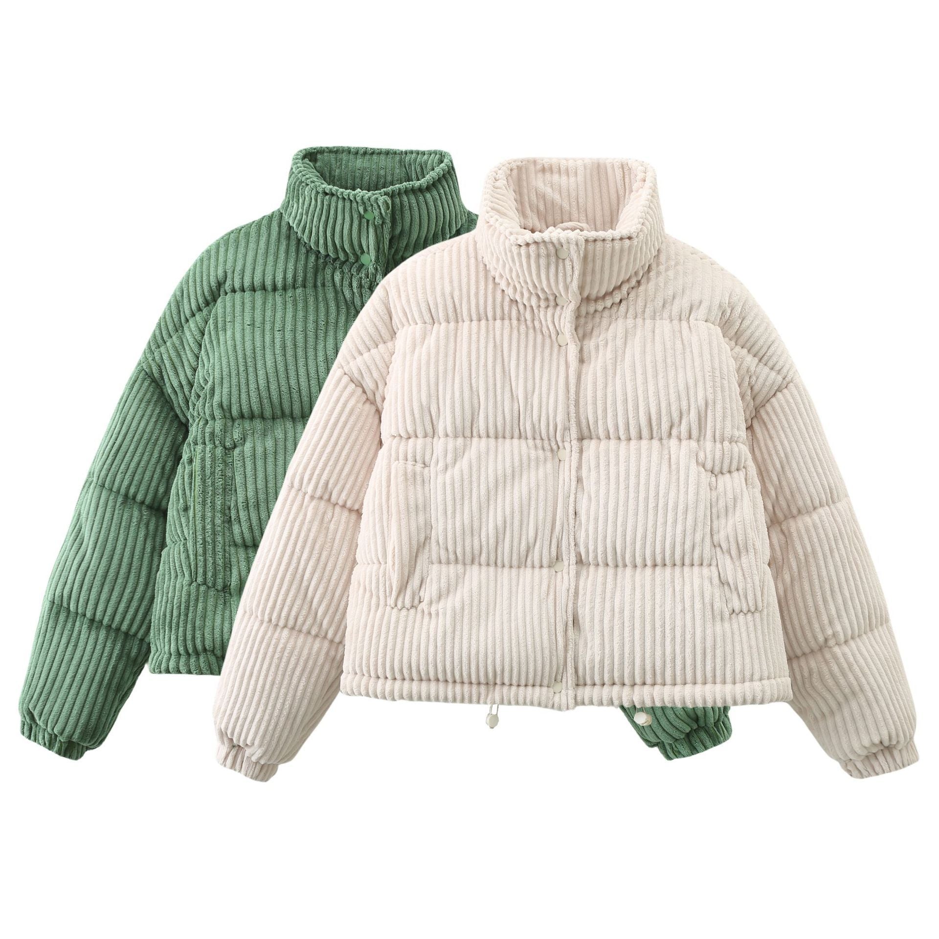 Warm Corduroy Puffer Jacket Coat Short Loose Cotton Coat