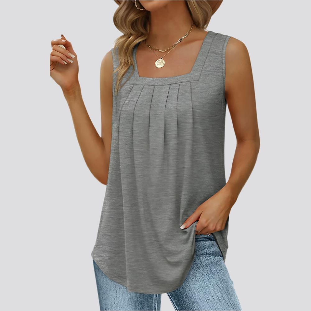 Summer Tank Tops For Women Loose Fit Pleated Square Neck Sleeveless Tops Vest T-shirt