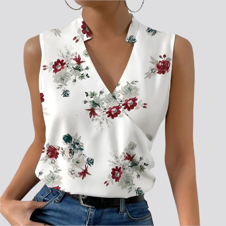 Casual Printed Tops Summer V-neck Sleeveless T-shirt Womens Clothing