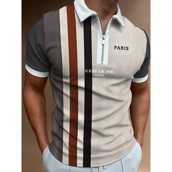 Men's Summer Polo Zipper Color Matching Sports Polo Shirt