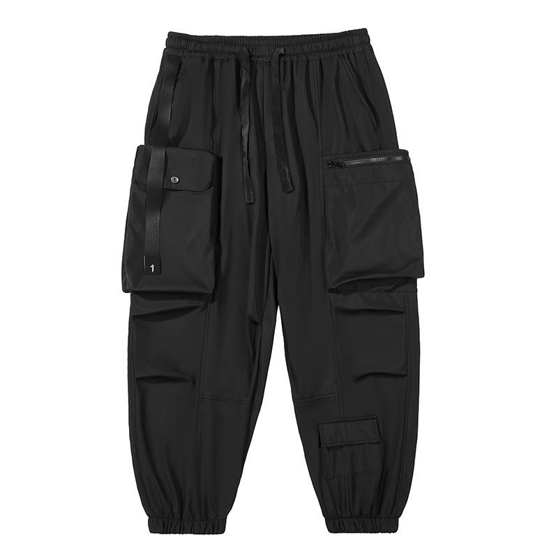 Large Pocket Functional Bunched Foot Pants Men's Loose Casual Webbing Cargo Pants