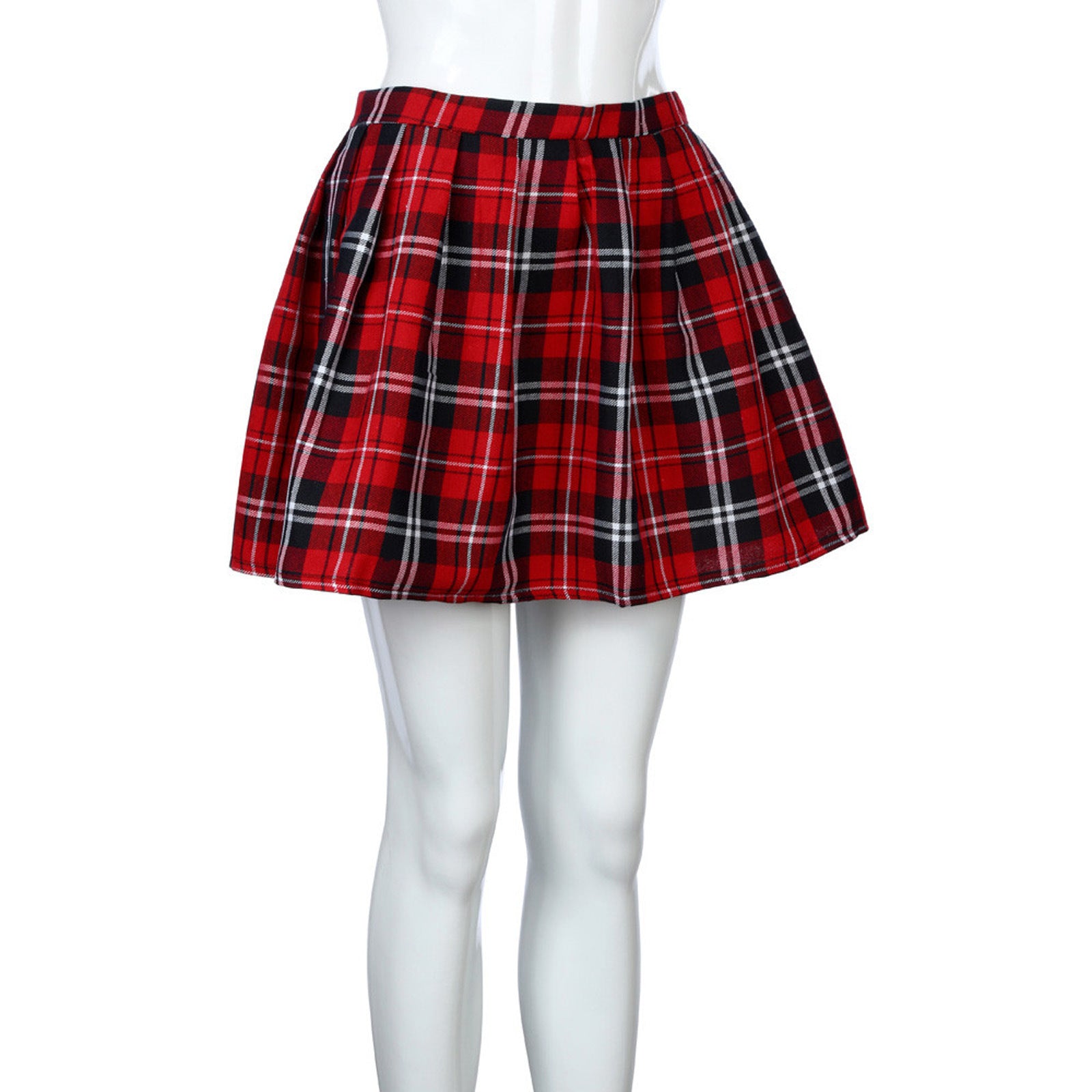 Fashion Women's Plaid Mid-waist Pleated Skirt