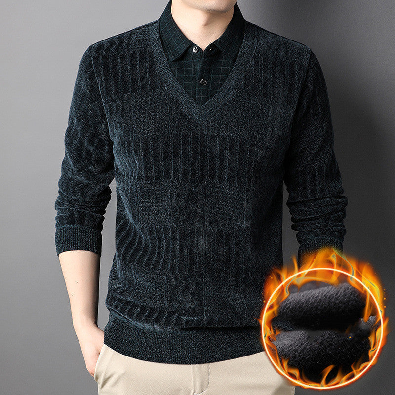 Knitted Chenille Top Plush Thickened Long Sleeve Warm Men