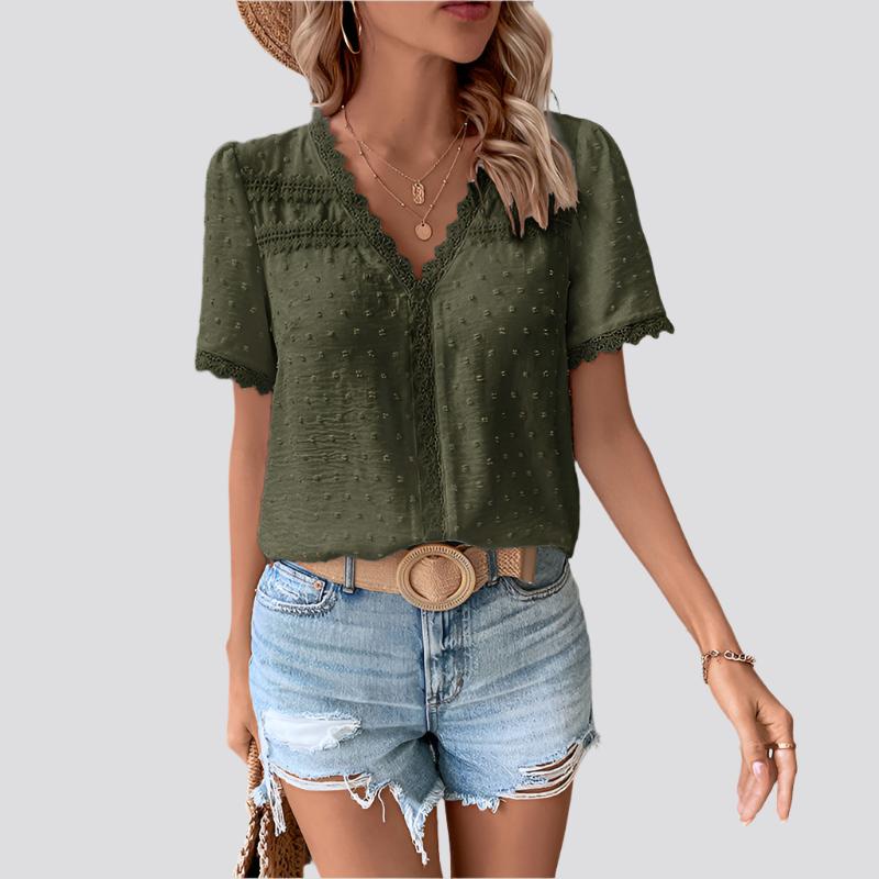 V-neck Solid Color Women's Lace Shirt