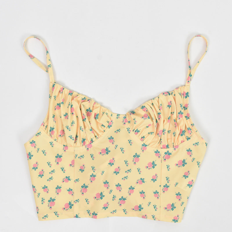 Sleeveless Floral Adjustable Camisole Super Crop Slim Top