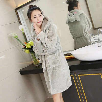 Women's Winter Thickened And Lengthened Flannel Bathrobe