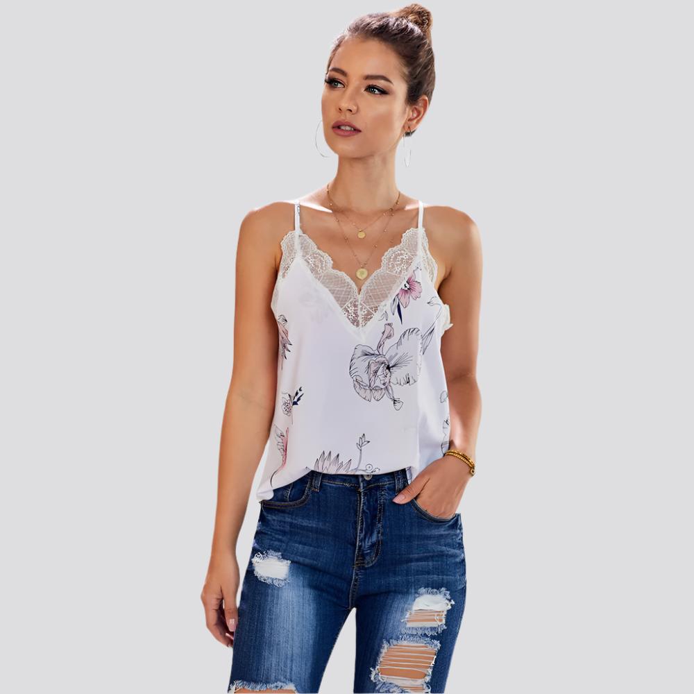 Women's Casual Sleeveless T-Shirts Lace Lace Suspenders