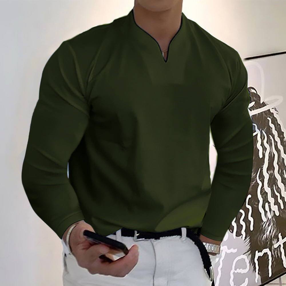 Male Fashion Casual Solid Color V-neck Long Sleeve Shirts