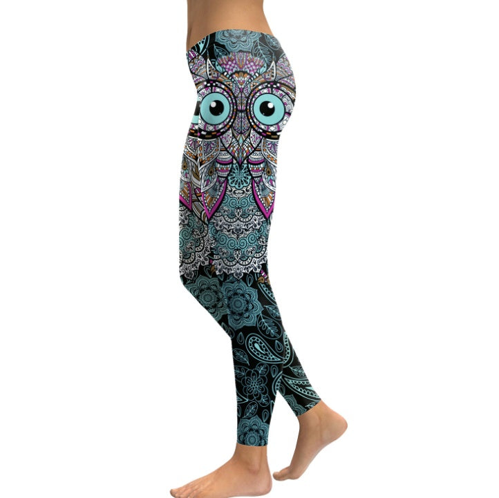 NADANBAO New Design Leggings Women Cool Owl Digital Print Flower Fitness Workout Leggins Slim Elastic Plus Size Pant Legins