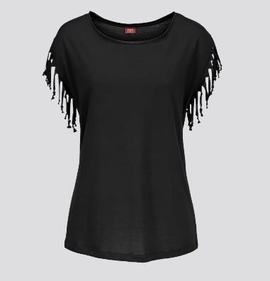 Wish quick sale eBay ladies Europe and America big size round neck short sleeve cuffs tassel T-shirt cotton tops