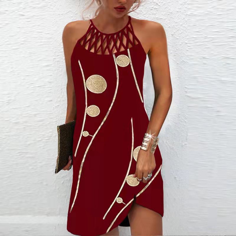 Fashion Print Dress Casual Halterneck Dresses For Women Summer Clothes