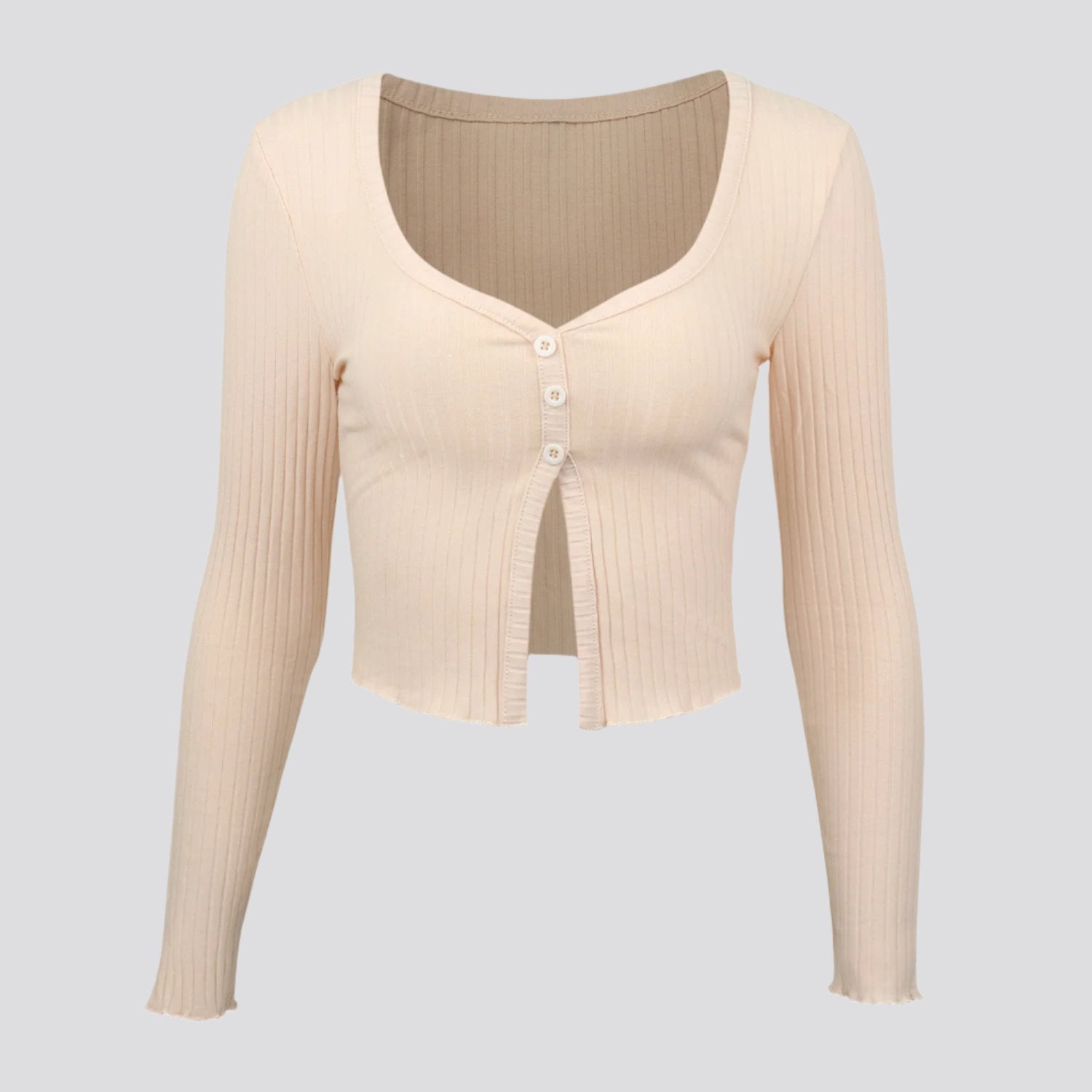 Long Sleeved Crop Cardigan Top Sexy Button Knit T-shirt