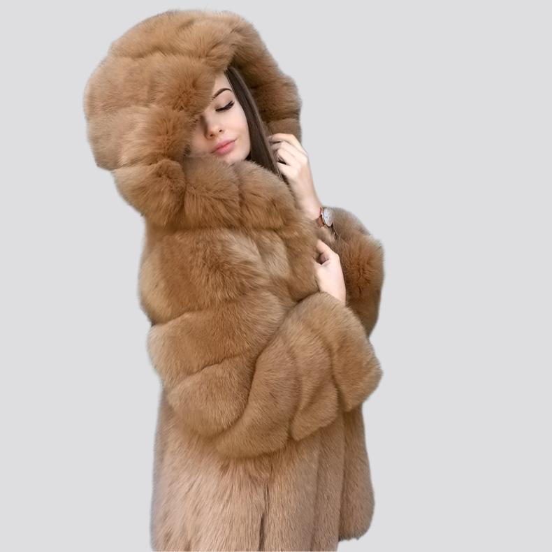 Faux fur hooded coat for women