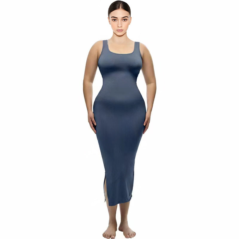 Ladies Wearing A Square Neckline Shapewear Dress On Both Sides