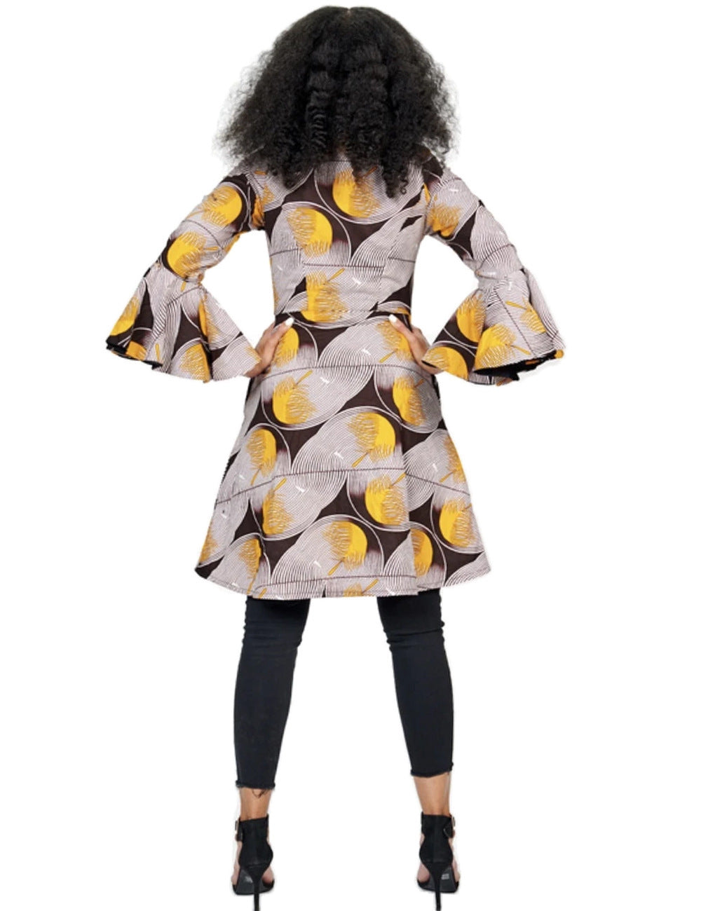 African Ethnic Print Flared Sleeve Midi Dress