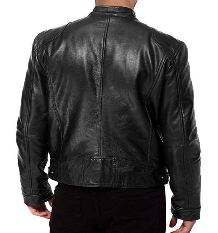 Pu Leather Collar Slim Leather Jacket