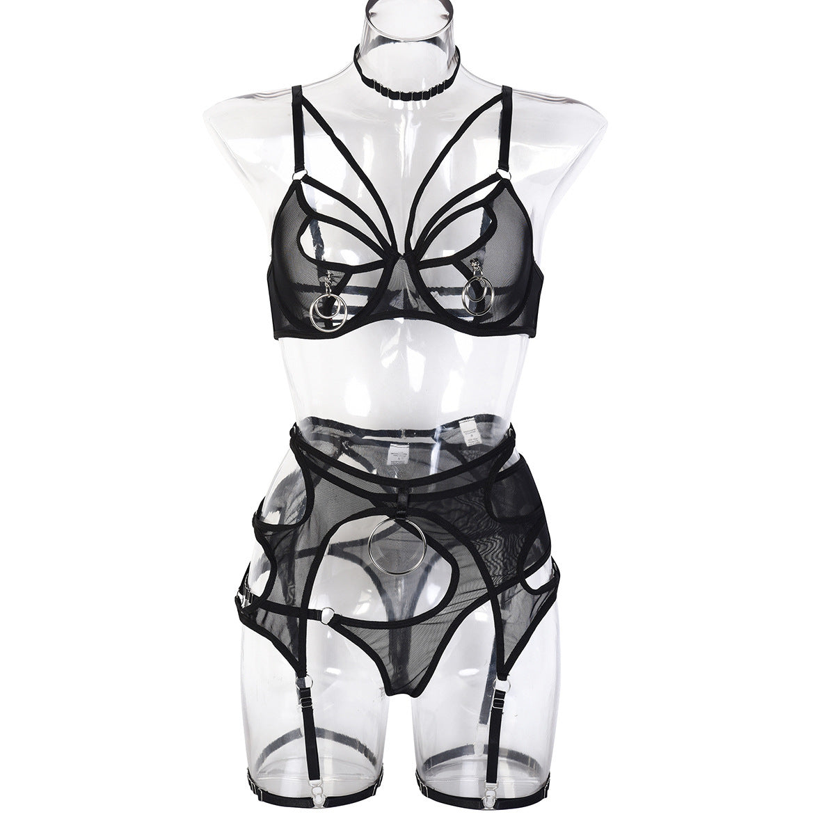 Metal Accessories With Halter Leg Ring Lingerie 6-piece Set