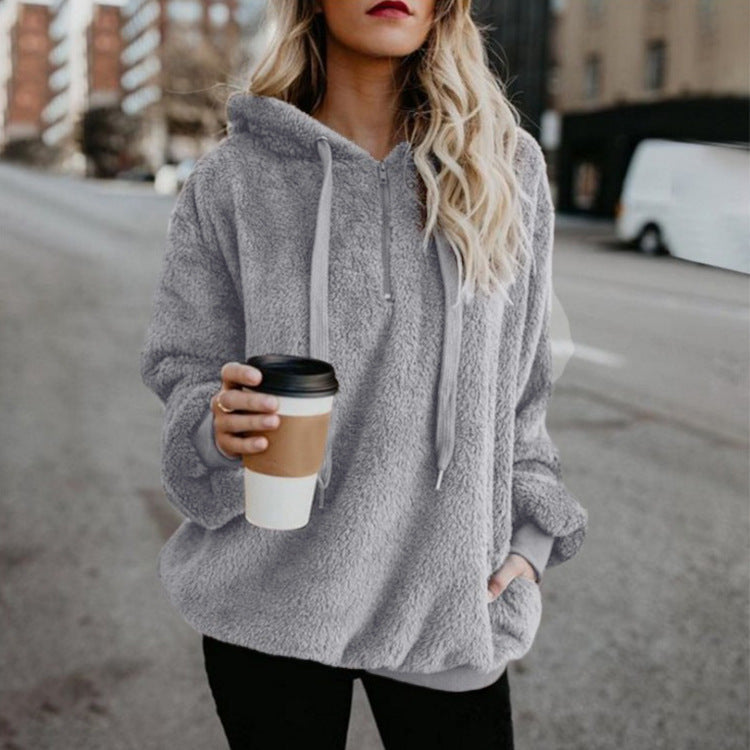 Women's Polerones Fleece Hoodies Long Sleeve Hooded Pullover Sweatshirt Autumn Winter Warm Zipper Pocket Coat Female Sweatshirt