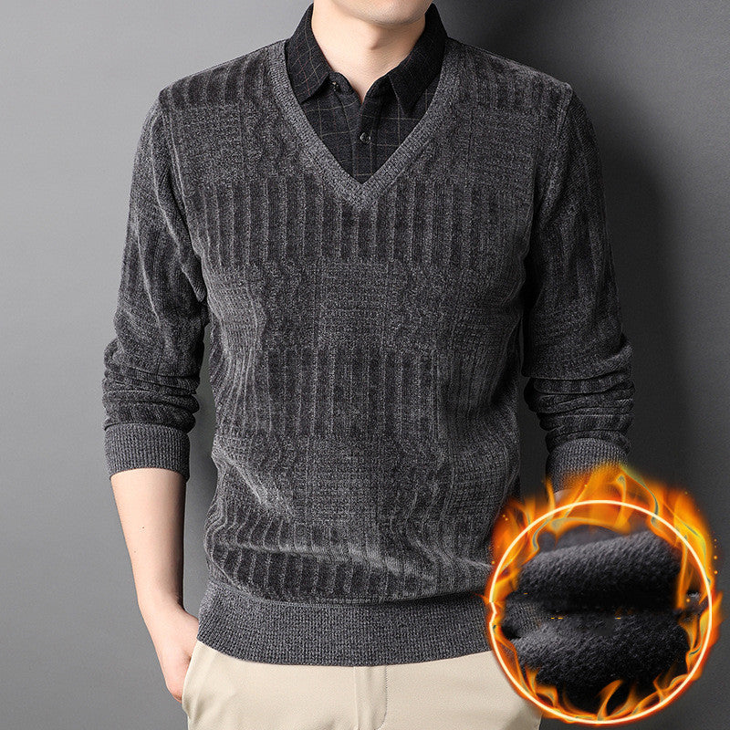 Knitted Chenille Top Plush Thickened Long Sleeve Warm Men