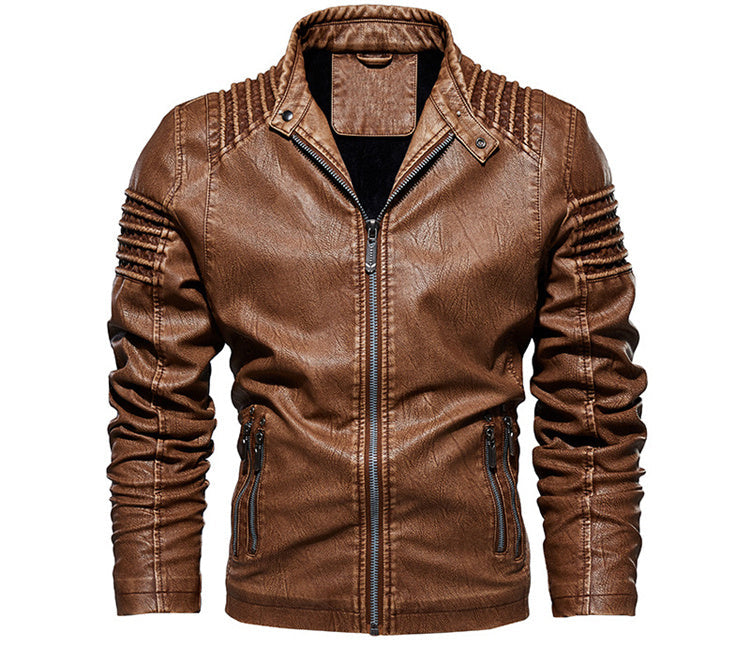 Fashion Motorcycle Coat Warm Leather Jacket New Men