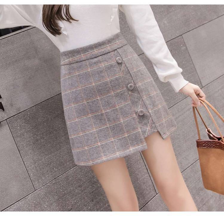 Plaid Skirt Women Irregular Woolen  Short Skirt