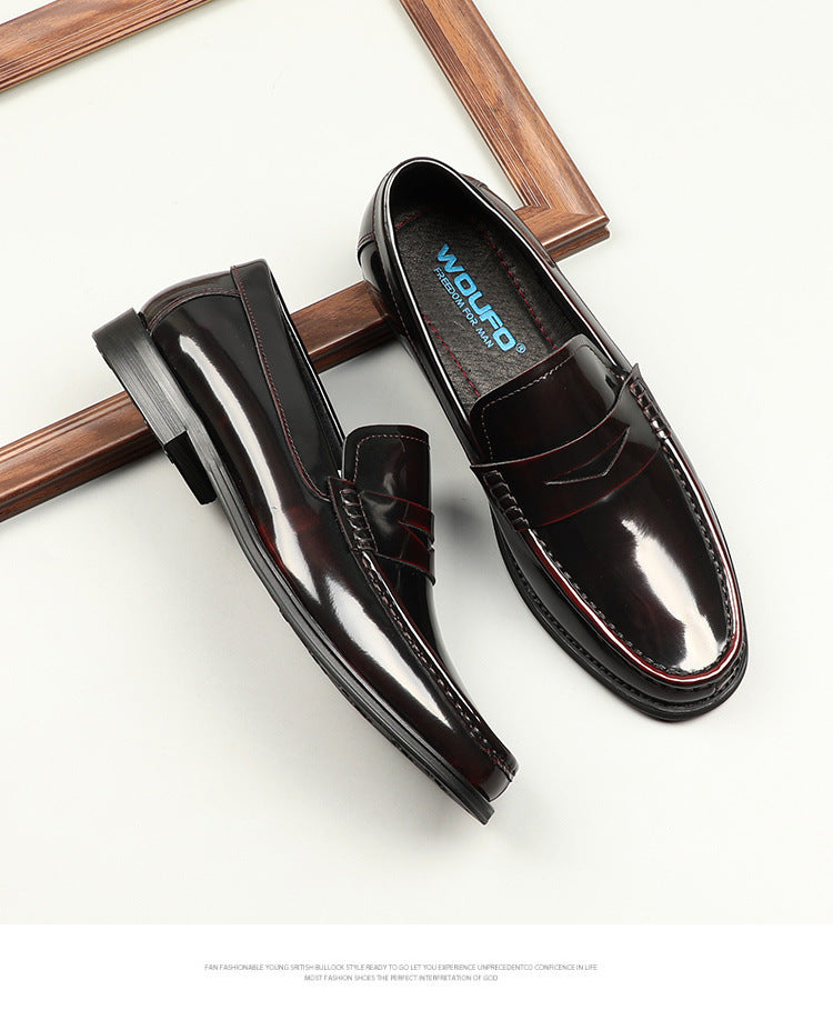 Korean Style One-foot Patent Leather Round Toe Loafers Commuter Shoes