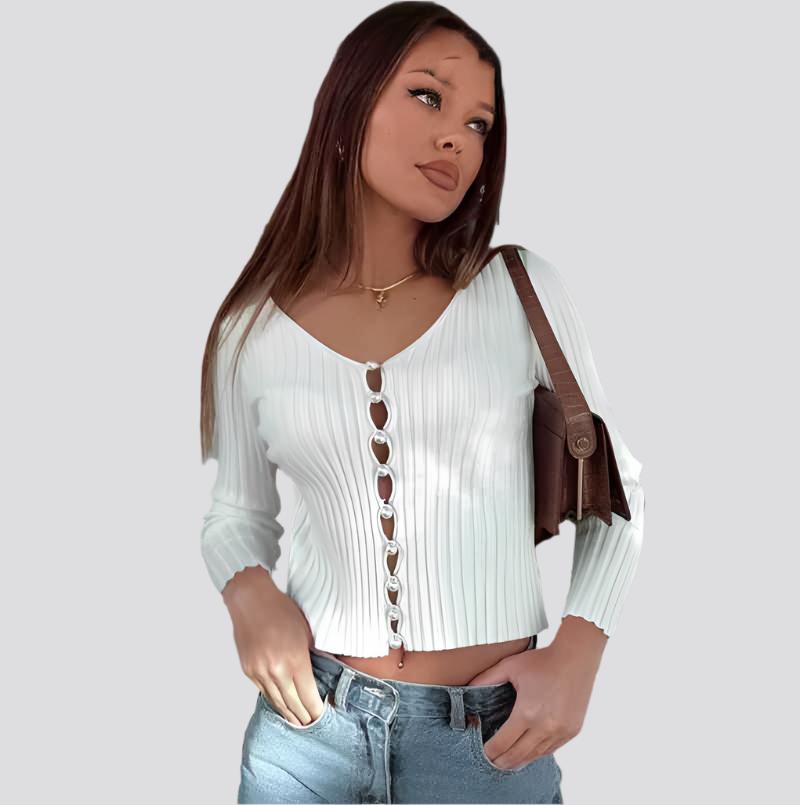 Sleeve Slim Fit Crop Tops Brief Solid Women Knit Shirt