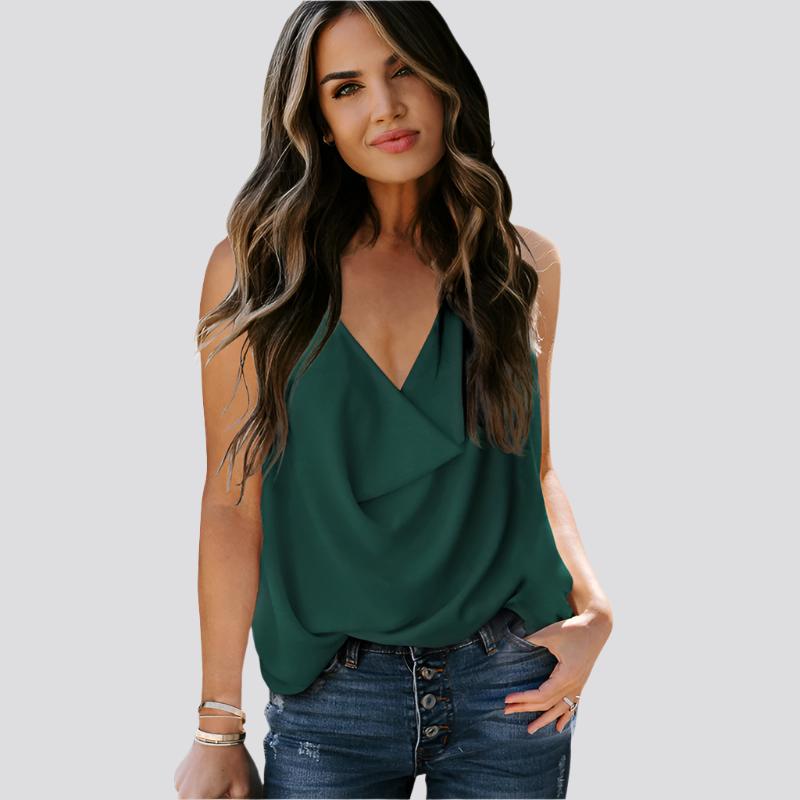 Top Loose V-neck Chiffon Tank Top Women