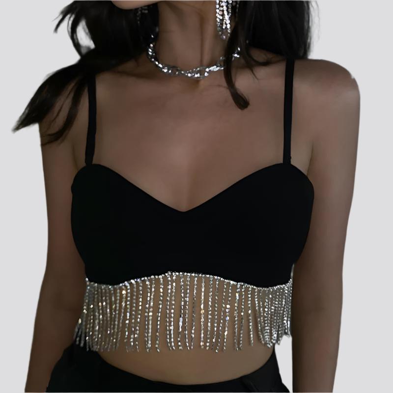 Clothing New Fashion Diamond Tassel Sexy Crop-top Spaghetti-strap Small Vest