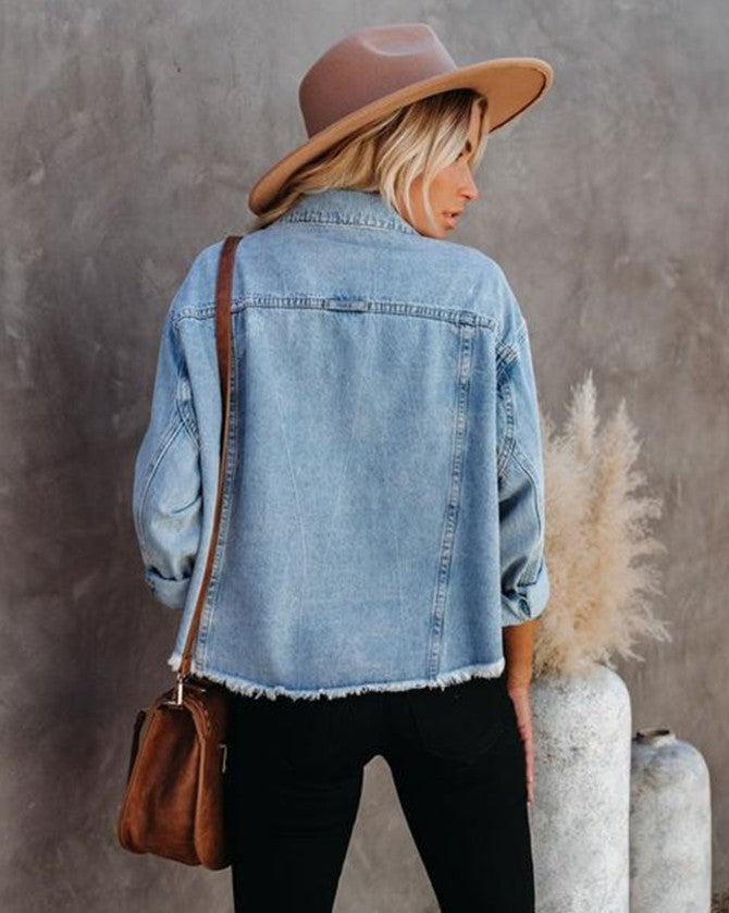 Denim  Loose Frayed Short Jacket