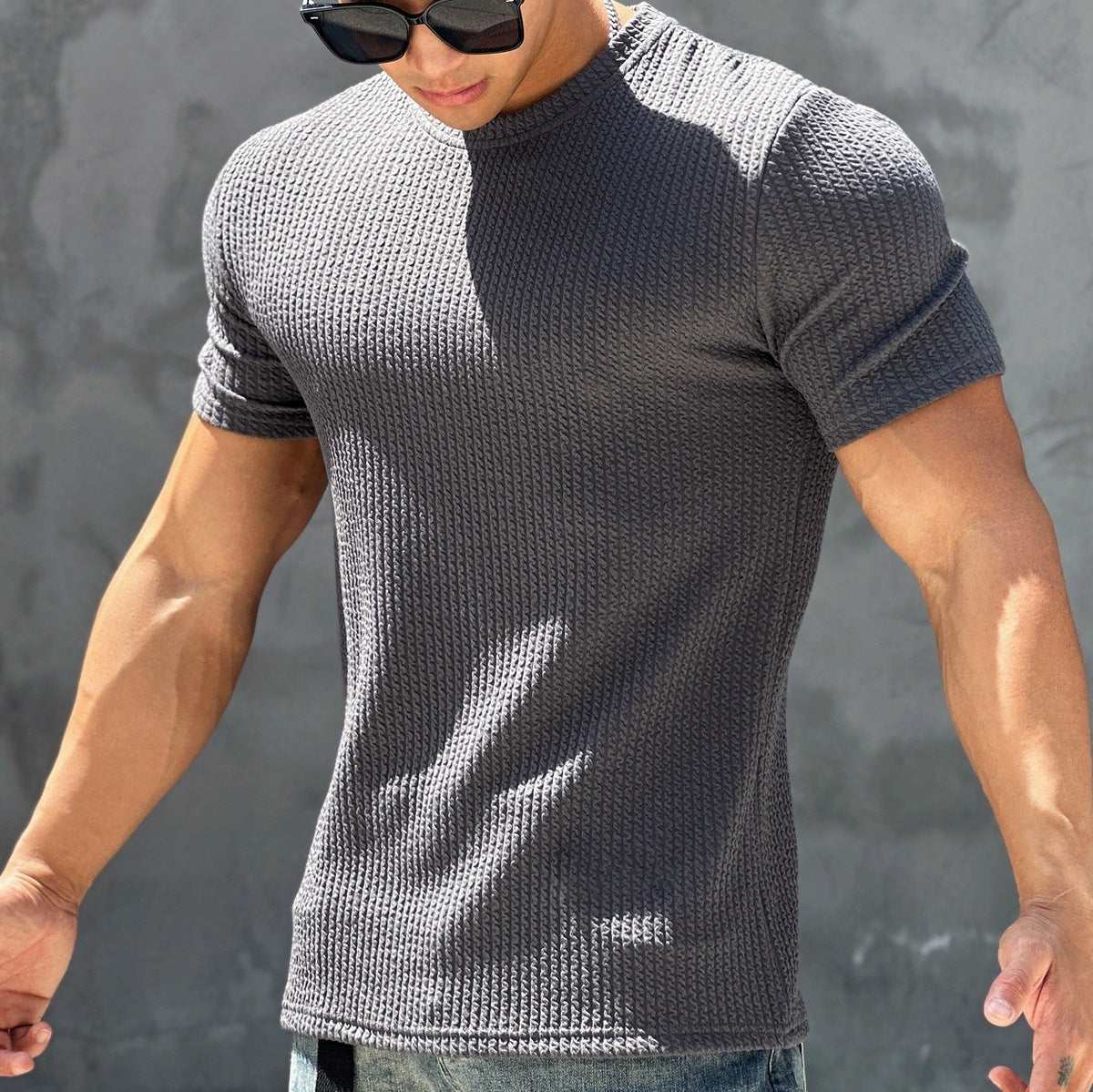 Sports And Fitness Short Sleeved Men's Textured Quick Drying T-shirt