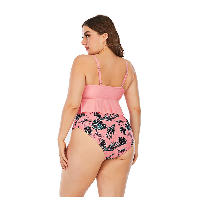 Swimsuit Women's Triangle High Waist Printed Solid Color Tankini Swimsuit