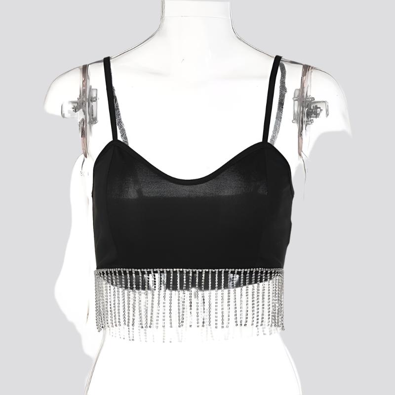 Clothing New Fashion Diamond Tassel Sexy Crop-top Spaghetti-strap Small Vest