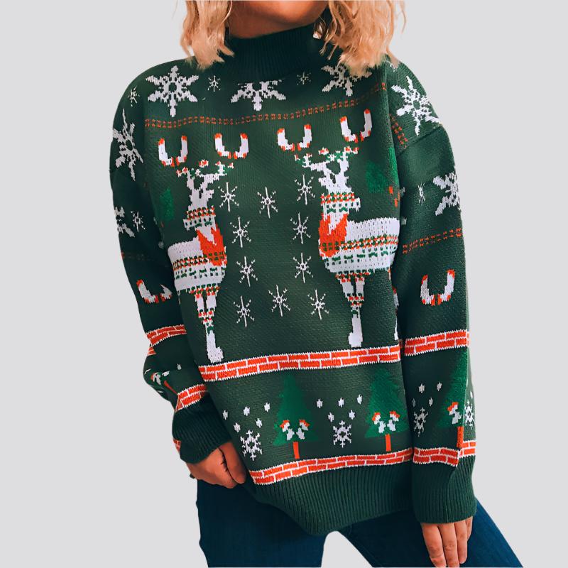 Women's Fashion Christmas Theme Elk Snowflake Christmas Tree Knitted Sweater