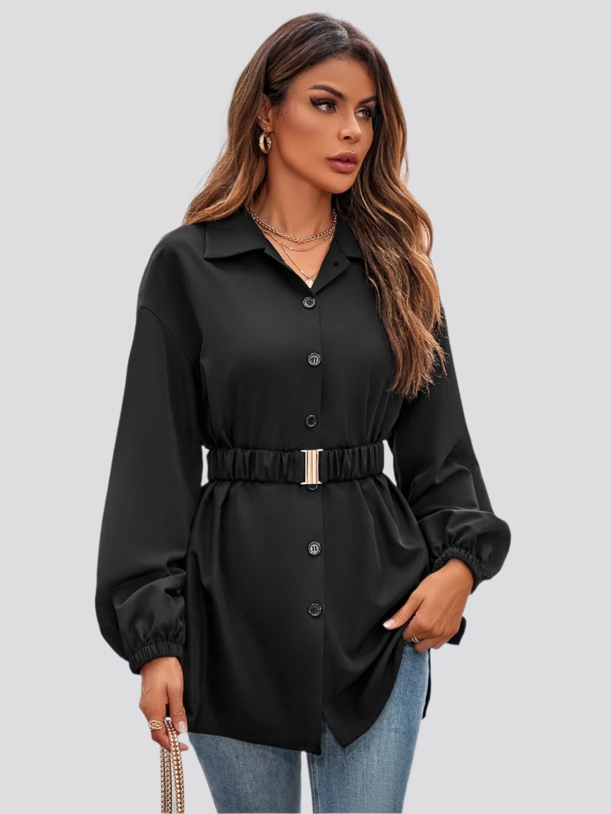 Single Breasted Belt Shirt Coat Women