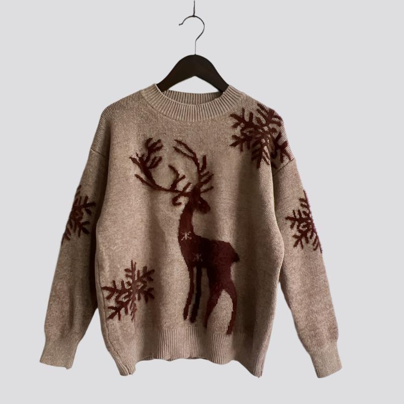 Women's Fashion Round Neck Long Sleeve Knitted Christmas Sweater