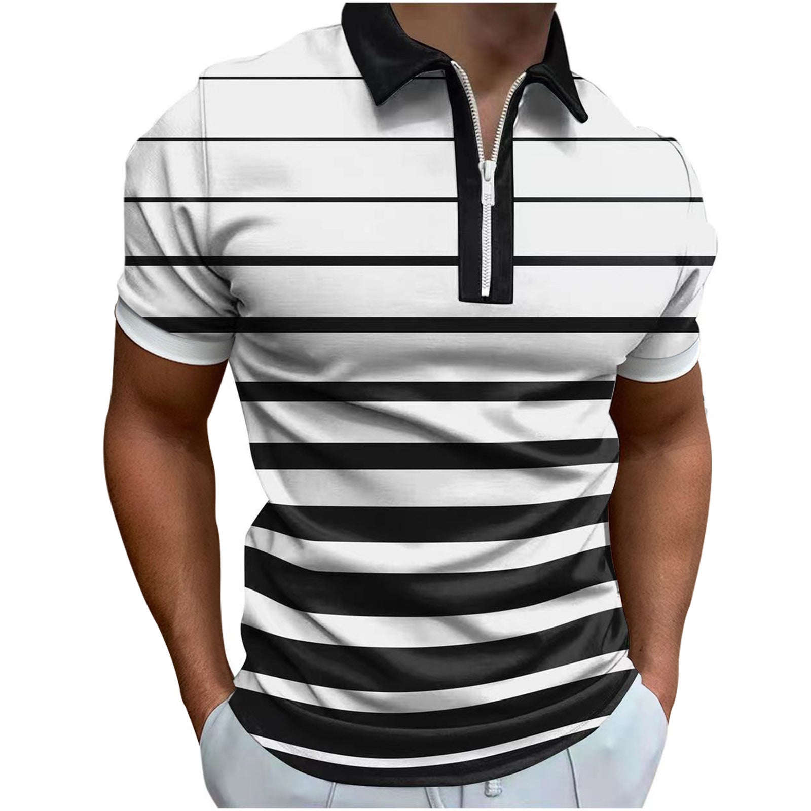 European And American Men's 3D Digital Printing Zipper Polo Shirt Plus Size