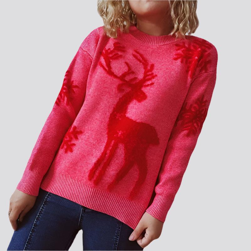 Women's Fashion Round Neck Long Sleeve Knitted Christmas Sweater