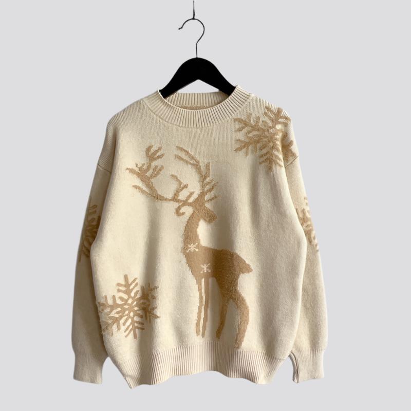 Women's Fashion Round Neck Long Sleeve Knitted Christmas Sweater