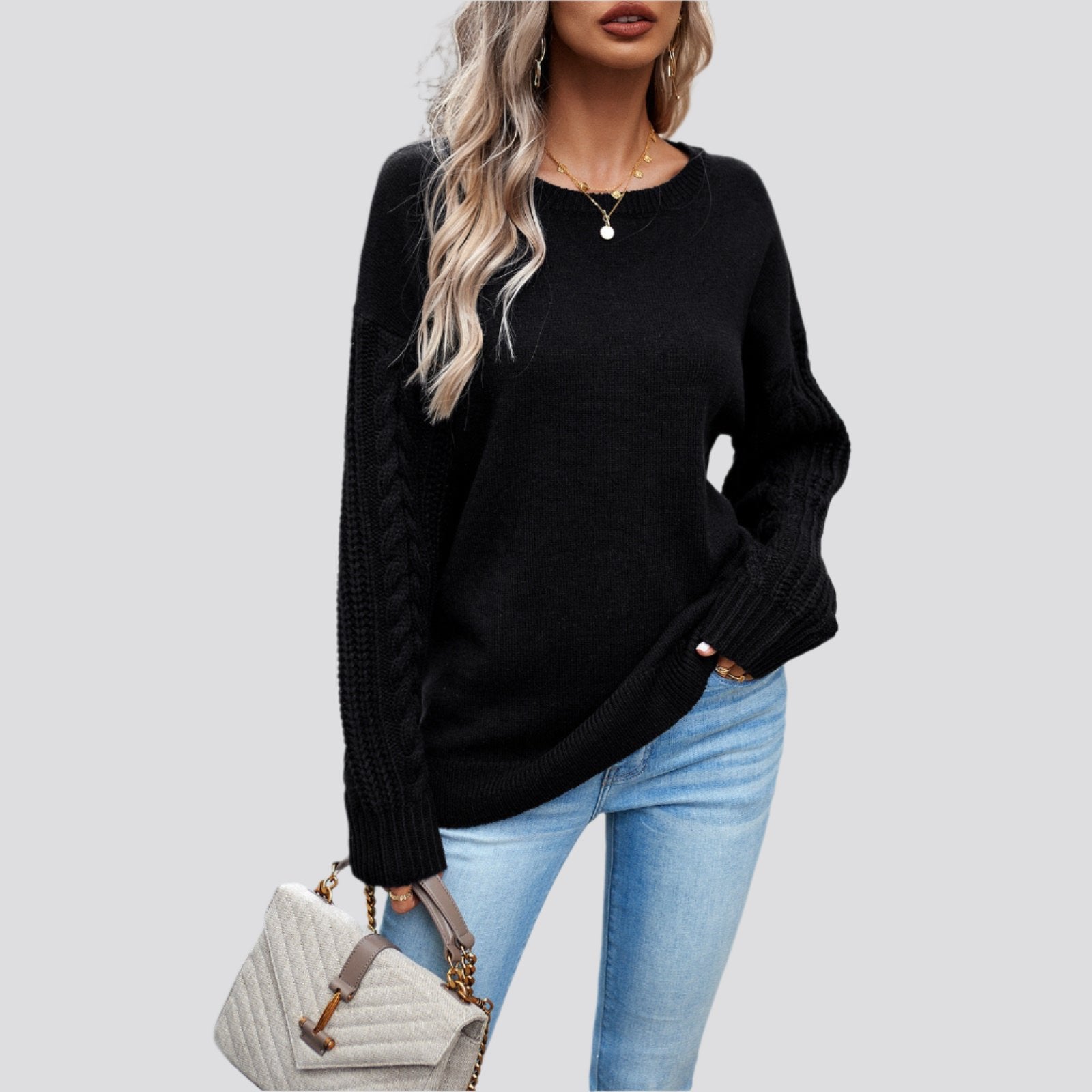 Women's Fashionable Simple Round Neck Sweater